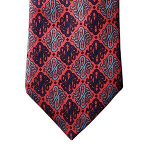 Turnbull & Asser Necktie Tie Red Blue Geometric Silk Hand Made England Designer